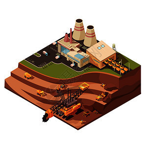 工业建筑的等距三维矢量插图 工厂、矿山与建筑设备及其零部件